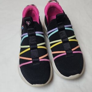 Youth Skechers Black Sneakers with Pink and Multicolor Accents Size 13